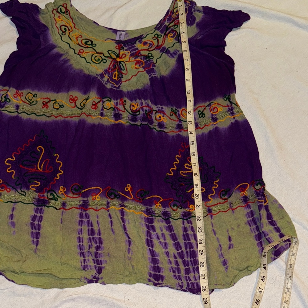 Sunflower: Vibrant Purple and Green Embroidered Women's Blouse Sz: Freesize - Picture 7 of 9